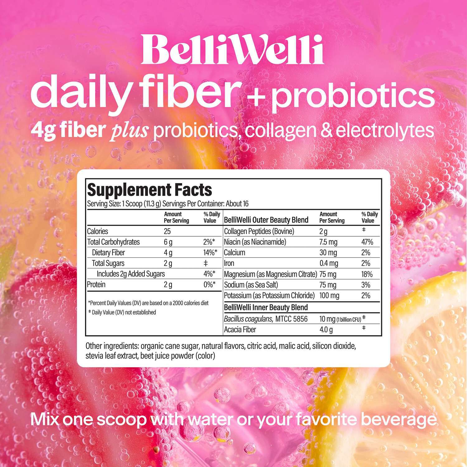 BelliWelli Daily Fiber + Probiotics - Strawberry Lemonade (16