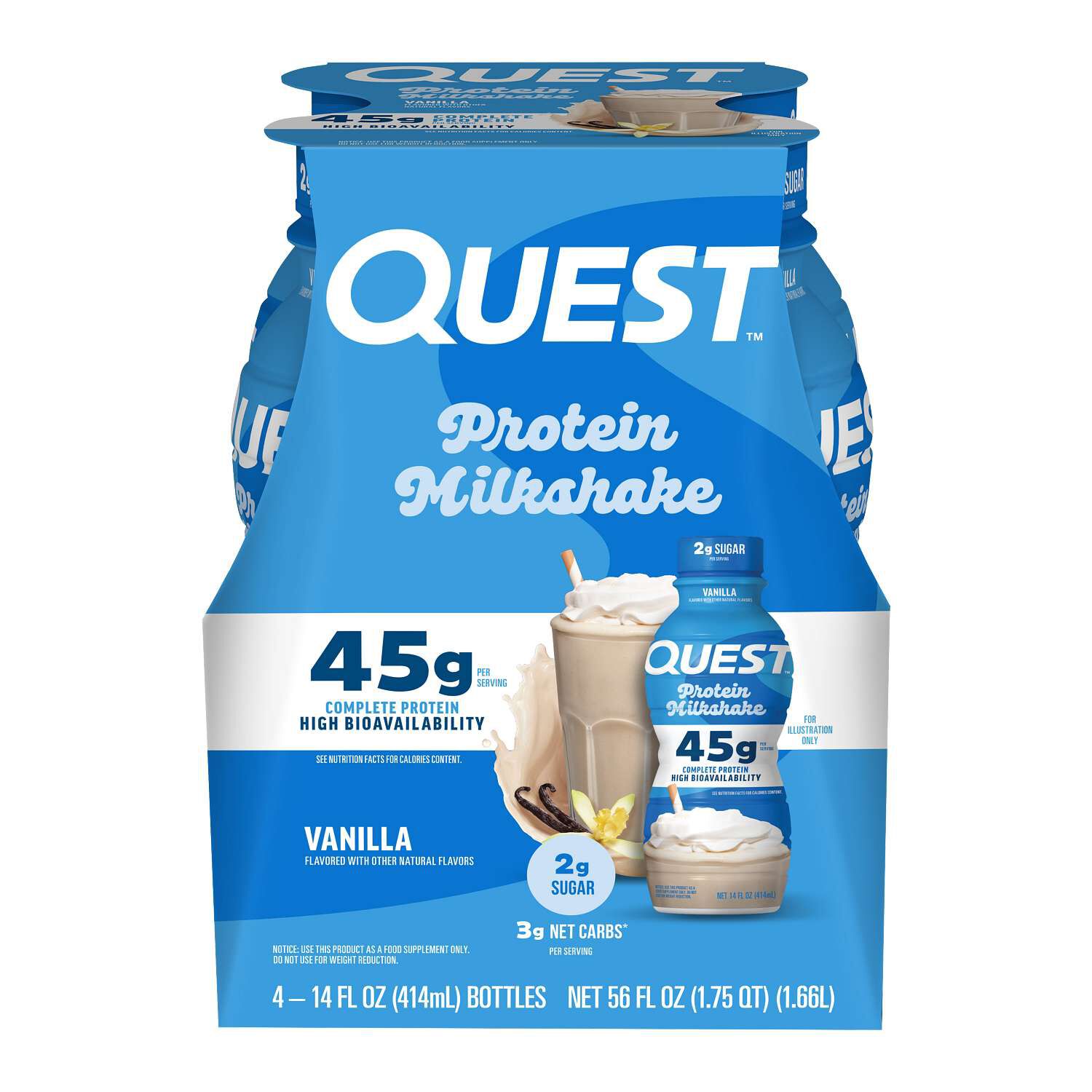 Quest® - Protein Milkshake RTD - Vanilla - 14 fl oz (4 Bottles) | GNC
