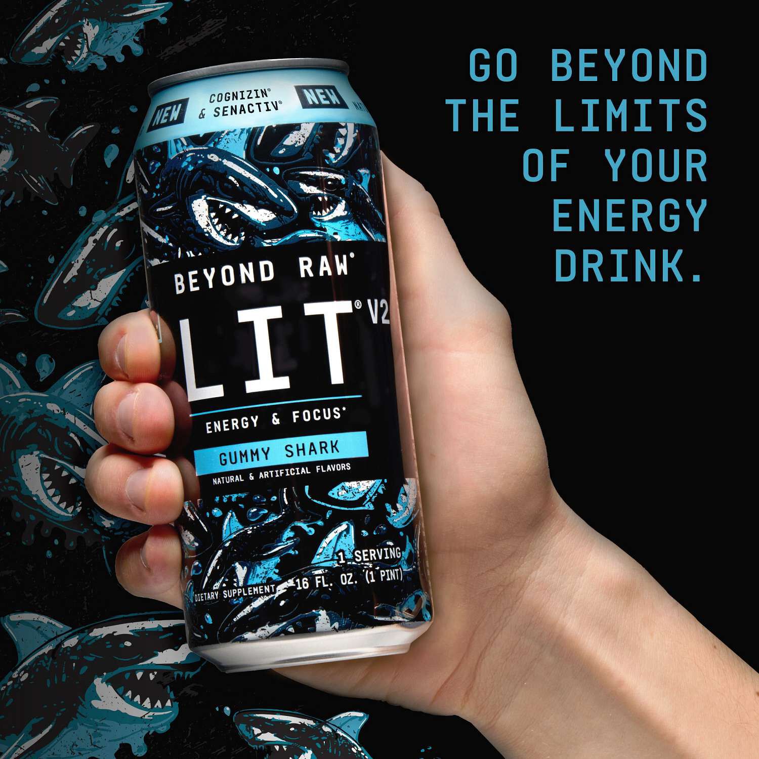 LIT&reg; V2 On-The-Go Pre-Workout - Gummy Shark - 16oz. (12 Cans)
