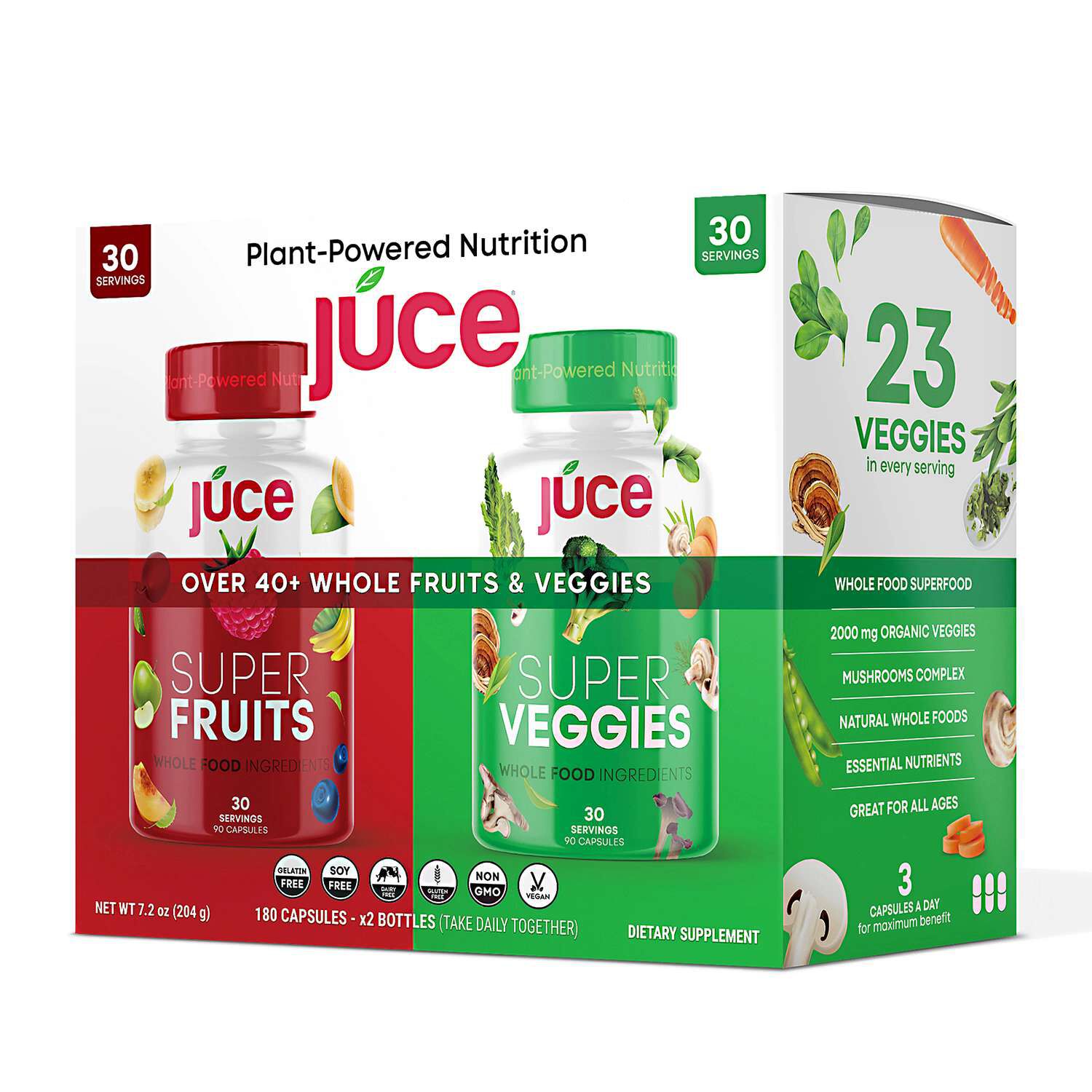 Juce Super Fruits and Veggies - 180 Capsules x 2 Bottles (30 Servings each)  | GNC