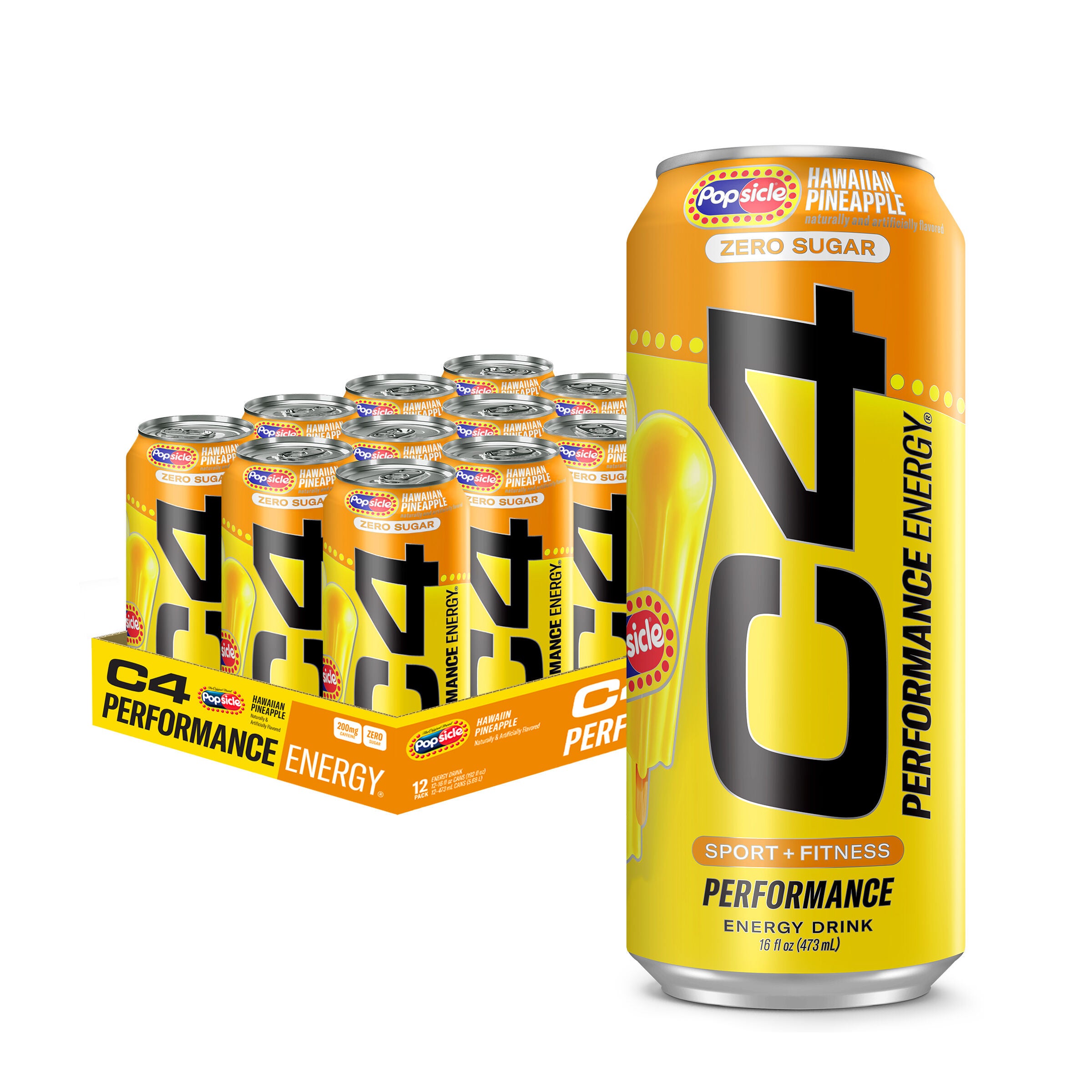 Cellucor C4 Performance Energy Drink - Hawaiian Pineapple 16Oz. (12 Cans) Zero Sugar