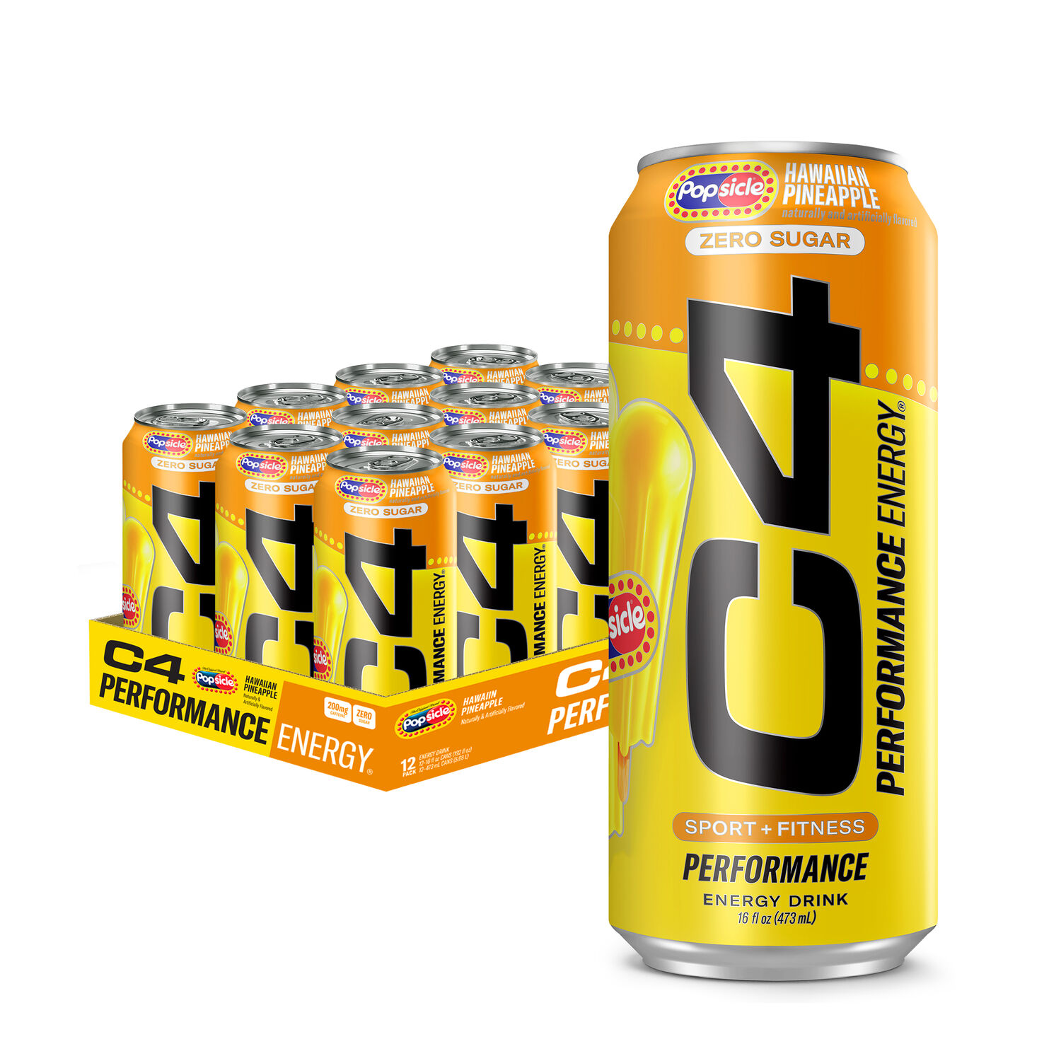 Cellucor C4 Performance Energy Drink - Hawaiian Pineapple - 16Oz. (12 Cans) - Zero Sugar