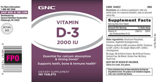 Gnc Vitamin D 3 2000 Iu Dietary Supplement 180 Tablets Gnc