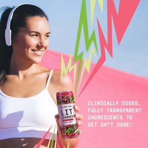 Woman in workout gear drinking LIT Charged.