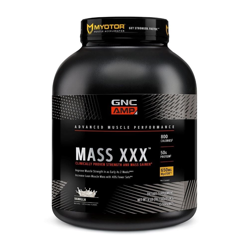 Black tub of GNC AMP Mass XXX.