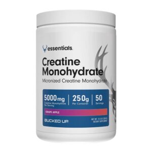 White tub of creatine monohydrate by Bucked Up.