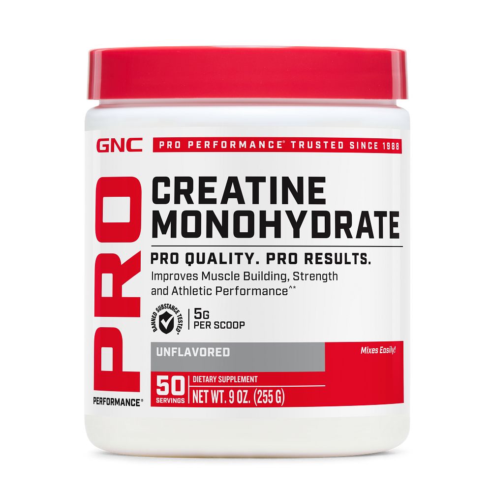 White and red tub of Pro Performance Creatine powder.