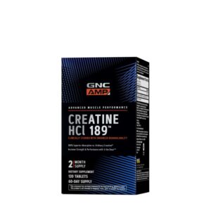 Black boc of GNC's Creatine HCI 189 supplement.