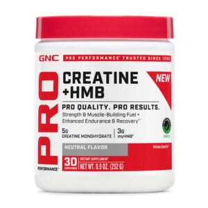 GNC Pro Performance Creatine + HMB pairs 5 g of creatine monohydrate with 3 g of myHMB in a banned substance tested formula designed to support muscle strength, size, endurance and recovery.