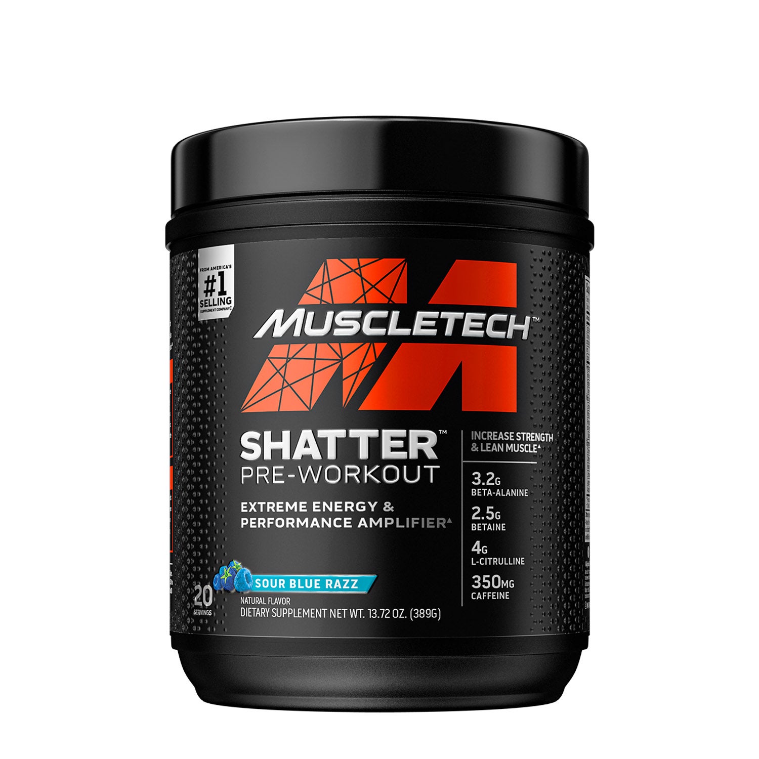 Muscletech Shatter Pre Workout Sour Blue Razz 20 Servings Gnc